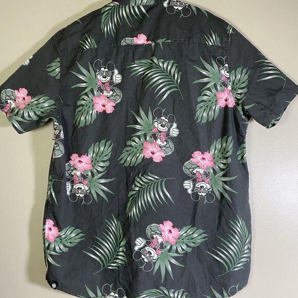 NEFF DISNEY Shirt  Mens Large Mickey Mouse Blue Floral Hawaiian Button Up Cotton - Picture 9 of 14